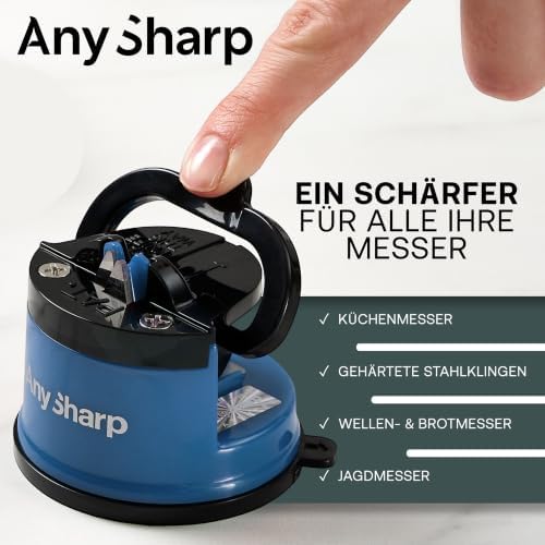 AnySharp – GLOBAL – Easy to Use, Hands Free Knife Sharpener - Blue