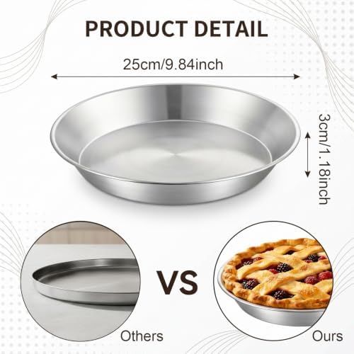 4 Pcs Deep Stainless Steel Pie Pan Set - 9.5 Inch Thickened Metal Baking Pans for Oven, Large Pizza Tray Rust Proof Reusable Bakeware for Pie, Pizza, and Baking
