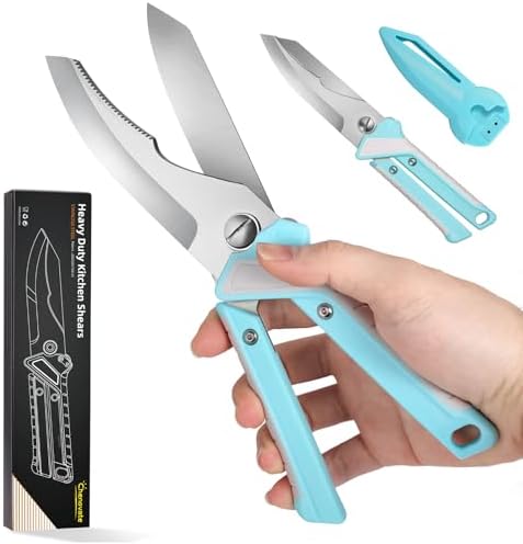 Chenovate® Heavy Duty Kitchen Scissors,Kitchen Shears with Knife & Scissor Switch Lock,Food Scissors Fit for Poultry Bones,Turkey,Meat Cutting,Veggies,Fish,Pizza(blue)