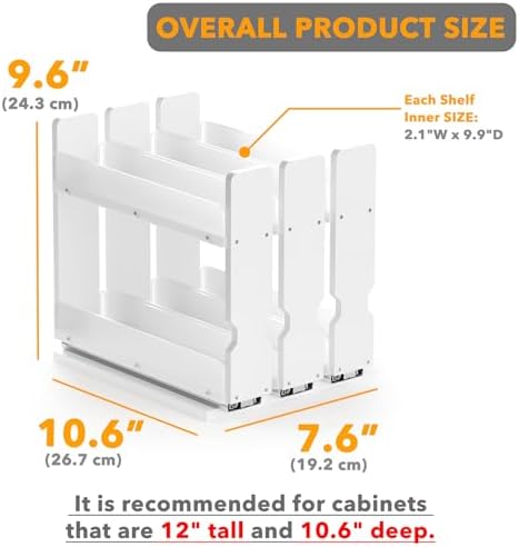 SpaceAid Bamboo Pull Out Spice Rack Organizer for Cabinet, Heavy Duty Slide Out Seasoning Kitchen Pantry Sliding Vertical Organization, 7.6" Wide, 3 Drawers(2" Wide), 2-Tier, White