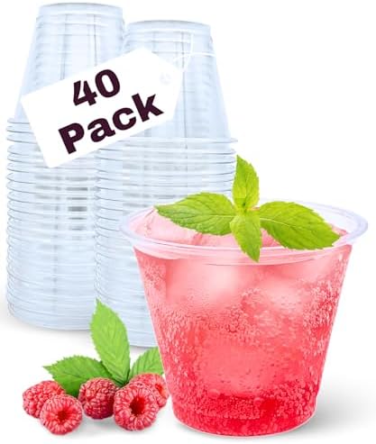 Aatriet 40 Pack 9 oz Clear Plastic Cups, 9oz Clear Disposable Punch Cups Wine Glasses, Sturdy Recylable Small Drinking Cup for Wedding Party, Cocktail Cup, Plastic Tumblers for Cold Drinks