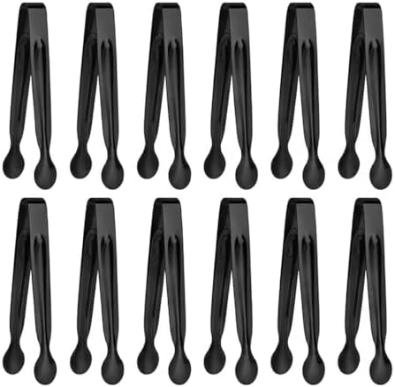 Small Serving Tongs, Mini Stainless Steel Sugar Tongs for Ice, Candy, Appetizers, Charcuterie, Kitchen Serving Utensils, Black