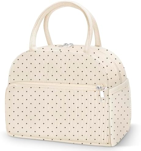 Coobiiya Lunch Bag Lunch Box for Women Men, Reusable Cute Corduroy Lunchbag - Leakproof, Insulated LunchBox Tote with Large Capacity, Dot