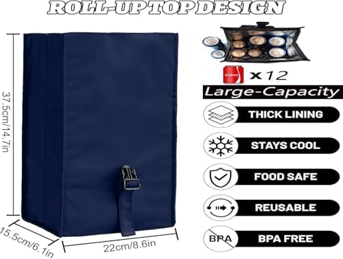 ZM-YOUTOO Insulated Foldable Lunch Bag- Lightweight Portable with Adjustable Shoulder Strap Lunch Box for Men, Women, Office, Work, Picnic, Hiking and Beach (Navy Blue(Soft Fabric))