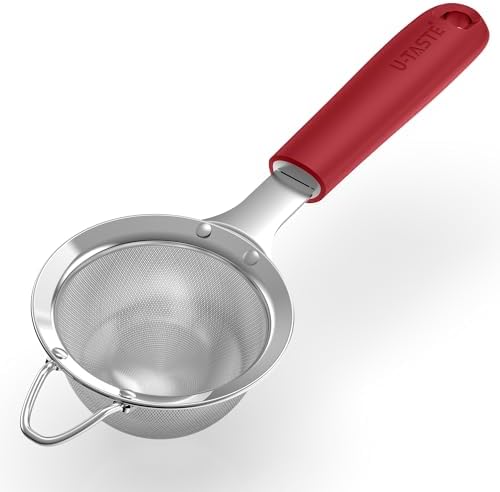 U-Taste Fine Mesh Strainer, 18/8 Stainless Steel Sieve 30 Mesh, S/Red