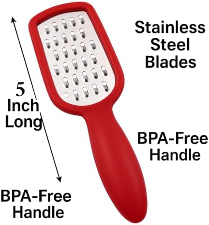 Mini Stainless Steel Grater with BPA-Free Handle – 5-Inch Cheese, Garlic, Nutmeg, Chocolate, Citrus Zester – Compact Handheld Grater for Kitchen, Baking, Cooking by Dependable Industries (Pack of 2)