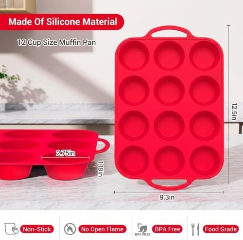 Redfly 2 Pack Silicone Muffin Pans for Baking with Metal Reinforced Frame