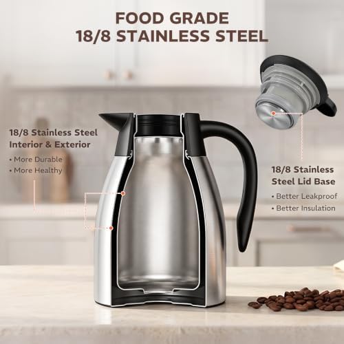 Thermal Coffee Carafe for Keeping Hot – 34OZ Insulated Small Coffee Pot