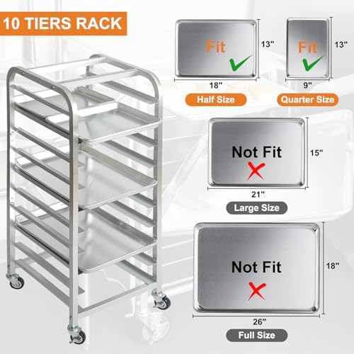 lopeztek 10-Tier Quarter & Half Sheet Pan Rack with Wheels for Home Use