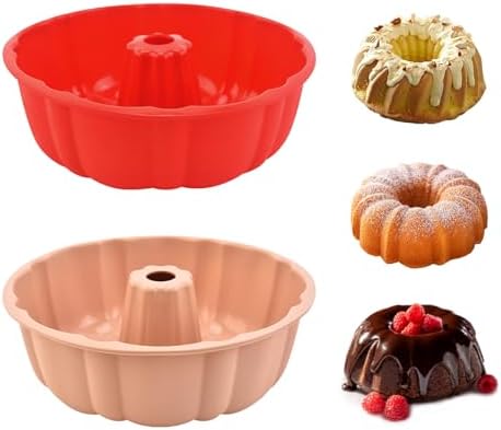2 Pack Silicone Cake Pan,Jello Moldes Para Gelatinas，10 Inch,Red+Pink