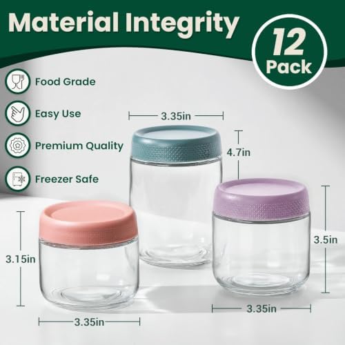 NETANY 12 Pack Overnight Oats Containers with Lids, 16oz & 10oz & 8oz Mason Glass Jars