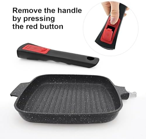 RANX INGST Griddle Pan with Lid, 10 Inch Non Stick Grill Pan, Black