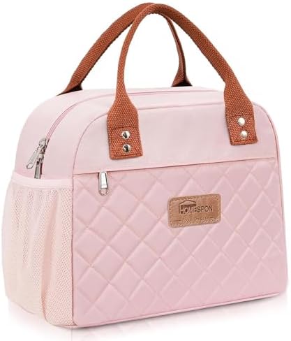 HOMESPON Insulated Lunch Bag for Women Men, Cooler Tote Box, Pink
