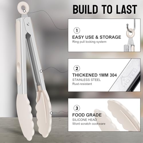 HOTEC Silicone Kitchen Tongs for Cooking, 9-Inch Serving Tongs, Set of 3
