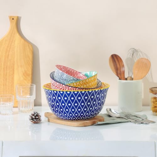 Selamica Ceramic Mixing Bowls Set of 4, 20/36/60/123 oz, Assorted Colors