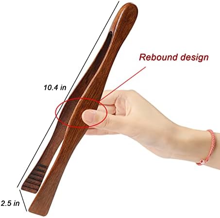 2 Pieces Wooden Toast Tongs 10.4" Reusable Bread Steak Kitchen Clamp Serving Tool Natural Wood Cooking Tong for Cooking and Holding Toast Cheese Bacon Muffin Fruits Bread BBQ