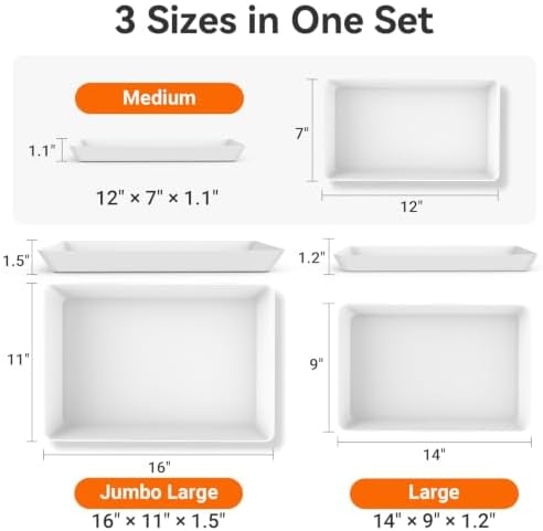 3-Pack Serving Tray in 3 Sizes, Serving Platter, Trays for Serving Food