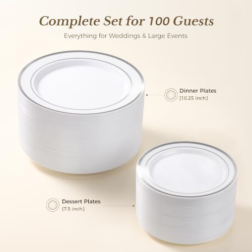 BESTVIP 200PCS Silver Plastic Plate, Disposable Party Plates
