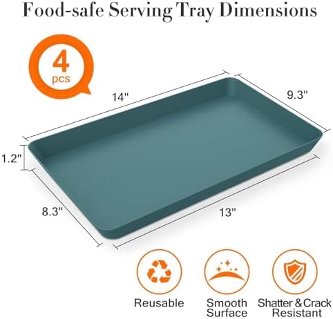 WOWBOX 4 pcs Serving Tray for Entertaining, Serving Platters for Snacks, Fruit, Cookies, Dessert, Reusable Plastic Trays for Serving Food and Pantry Organization in Kitchen & for Parties, (Green)