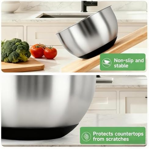 Mixing Bowls with Clear Airtight Lids, 3-Piece Stainless Steel Set, Black