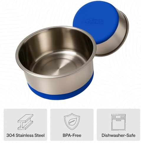 GORILLA GRIP Dog Bowls, Food Grade Stainless Steel, Set of 2, 6 Cup, Blue