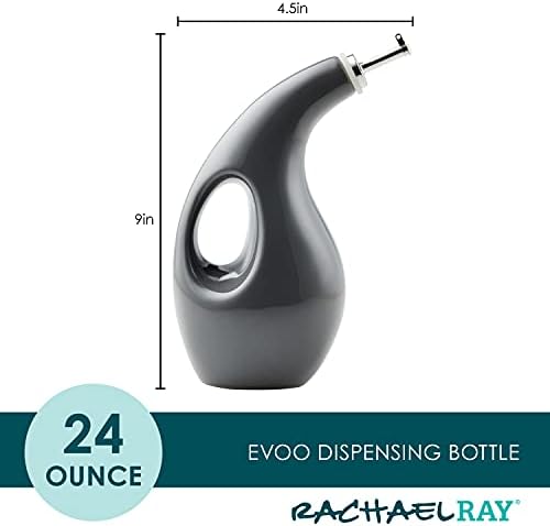 Rachael Ray 48465 Ceramic EVOO Oil and Vinegar Dispensing Bottle with Spout, 24 Ounce - Dark Gray