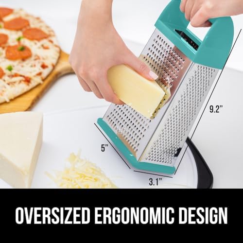 GORILLA GRIP® XL 4-Sided Stainless Steel BPA-Free Cheese Grater, Turquoise