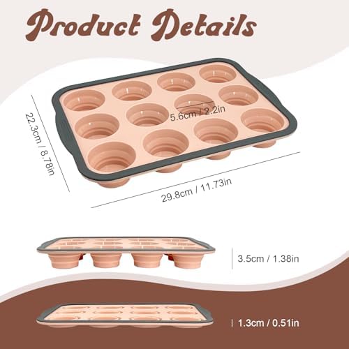 Silicone Muffin Pans for Baking with Metal Frame, 12-Cup Silicone Muffin Pan, BPA-Free Nonstick Coating, Easy Release & Clean, Oven & Dishwasher Safe ,Versatile for Baking, Custards & Cupcakes(Pink)