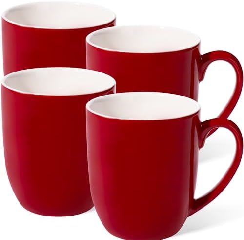 Large Ceramic Coffee Mugs Set of 4 16oz(475ml) Tea Cups Idea Gifts Red