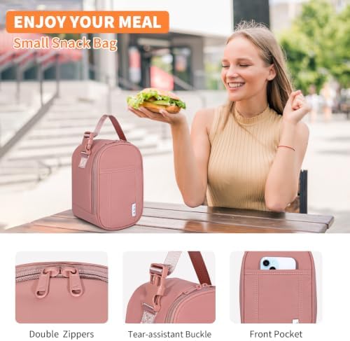 NOL Small Insulated Snack Bag Mini Freezable Cooler Pouch 3L fit 3 Cans | Wide-Mouth 6hours Cool & Warm Lightweight Leakproof Nylon Box for Work Travel, Dark pink