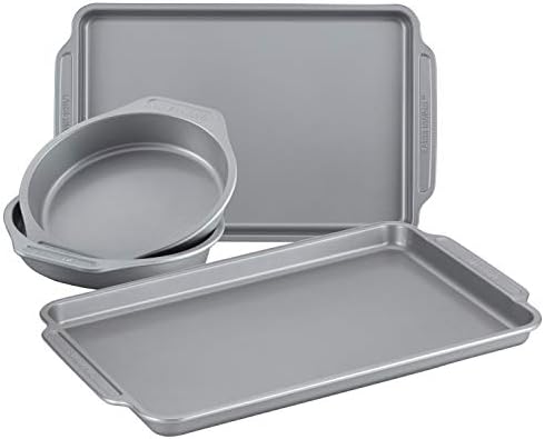 Farberware Nonstick Bakeware Set Includes Baking Cake Pans and Cookie Sheets, 4 Piece, Gray