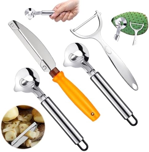 Lothee 4 Pcs Cactus Peeler Tool Set, Stainless Steel Long Handle Kitchen