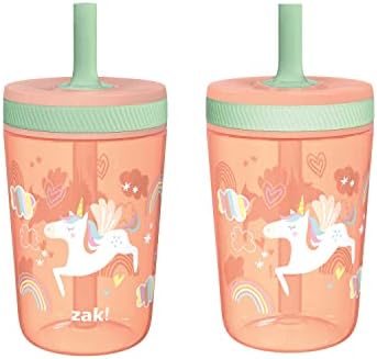 Zak Designs Kelso Tumbler Set 15 oz, (Unicorn) Leak-Proof Screw-On Lid with Straw Made of Durable Plastic and Silicone, Perfect Cup Bundle for Kids (2pc Set), 15 Ounces (Pack of 12)