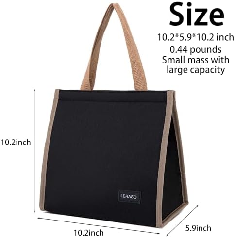 Insulated Lunch Bag for Work, 10.2"x5.9"x10.2" Oxford Waterproof Lunch Tote, Thermal Lunch Box for Office, Picnic & Outdoor, Black Striped Canvas Tote Bag