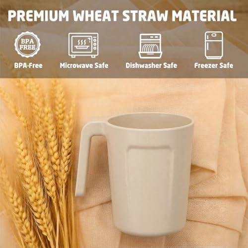 16 oz Coffee Mugs Set of 6, Wheat Straw Cups with Handle - Beige