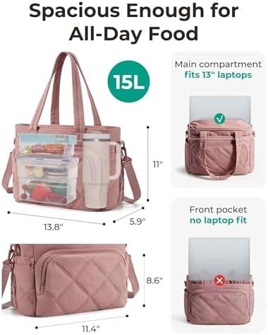 BAGSMART Lunch Bag Women Large Lunch Box Insulated Tote Bag with Multi-Pockets Quilted Puffy Tote for Work, Outdoors
