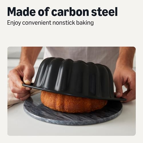 Amazon Basics Nonstick Carbon Steel Fluted Cake Pan, Dishwasher and Oven-Safe, Black, 10 in. diam. (Pack of 6)