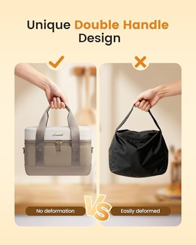 LOVEVOOK Insulated Lunch Bag for Women & Men - Cooler Lunch Tote and Lunch Box for Work and Travel, Khaki-beige