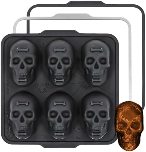 FUNBAKY Skull Baking Pan, Muffin Pan Metal Reinforced Frame Silicone Skull Cake Mold - Halloween Nonstick Large Molds for Baking with Handle, Easy to Move Oven 1 Pack