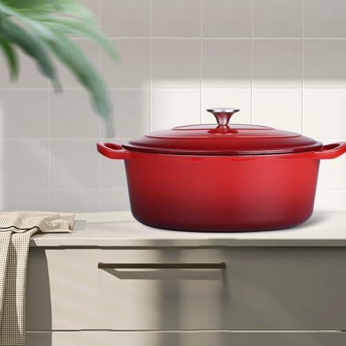 Leonyo 7-Quart Enameled Cast Iron Oval Dutch Oven Pot with Lid, Red