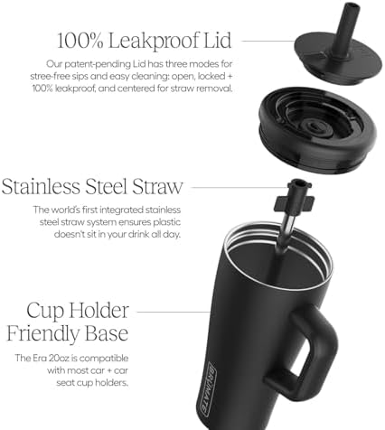 BrüMate Era 20 oz Tumbler with Handle & Straw | 100% Leakproof Insulated Water Bottle Tumbler with Lid and Flexible SoftSip Straw | Made of Stainless Steel | Cup Holder Friendly | 20oz (Onyx Leopard)