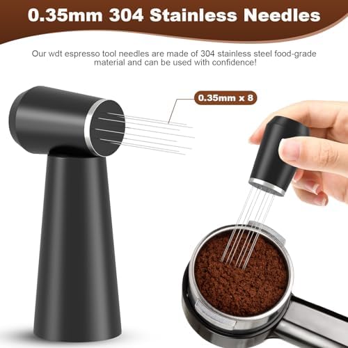 Jeymei WDT Espresso Distribution Tool, Black Espresso Whisk with 8 Needles