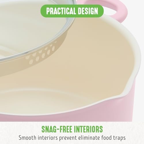 GreenLife 6QT Ceramic Nonstick Stockpot with Glass Straining Lid, Pink