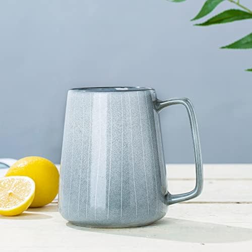 24 oz Large Ceramic Coffee mugs, Extra Large Cup, Big Handle (grey line)