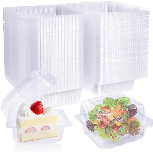 Qyyiguf 50 Pcs Clear Hinged Plastic Containers with Lids,Square To Go Containers,Disposable Clamshell Takeout Tray for Dessert,Cakes,Cookies,Salads,Pasta,Sandwiches, 43asDASA