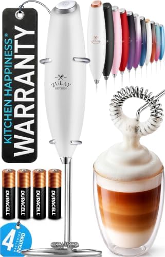 Zulay Kitchen Powerful Milk Frother Wand With Duracell Batteries - Ultra Fast Handheld Drink Mixer - Electric Whisk Foam Maker for Coffee, Lattes, Cappuccino & Matcha - Z1 Motor - Blizzard White