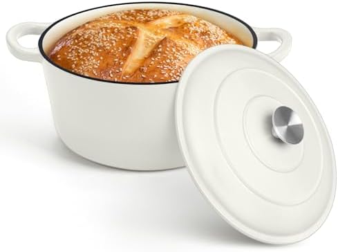 P&P CHEF 7QT Enameled Dutch Oven, Dutch Oven Pot for Bread Baking, White