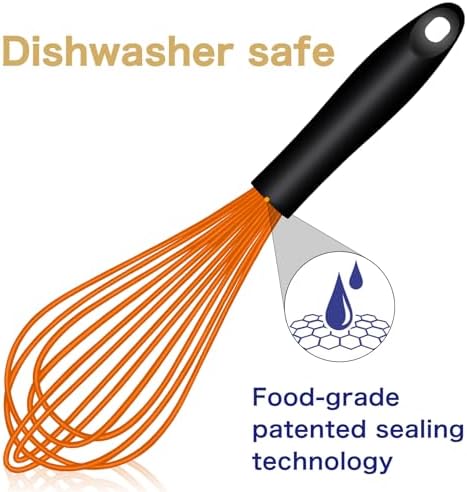 OYV Orange Silicone Whisk Set of 3, 8/10/12 Inch, Dishwasher Safe