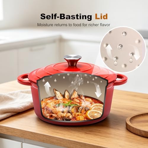 5.5-QT Enameled Cast Iron Round Dutch Oven With Lid,Oven safe,Red