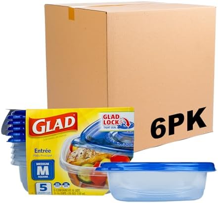 Glad GladWare Entree Food Storage Containers, Medium, 25 Oz, 5 Count, 6-Pk